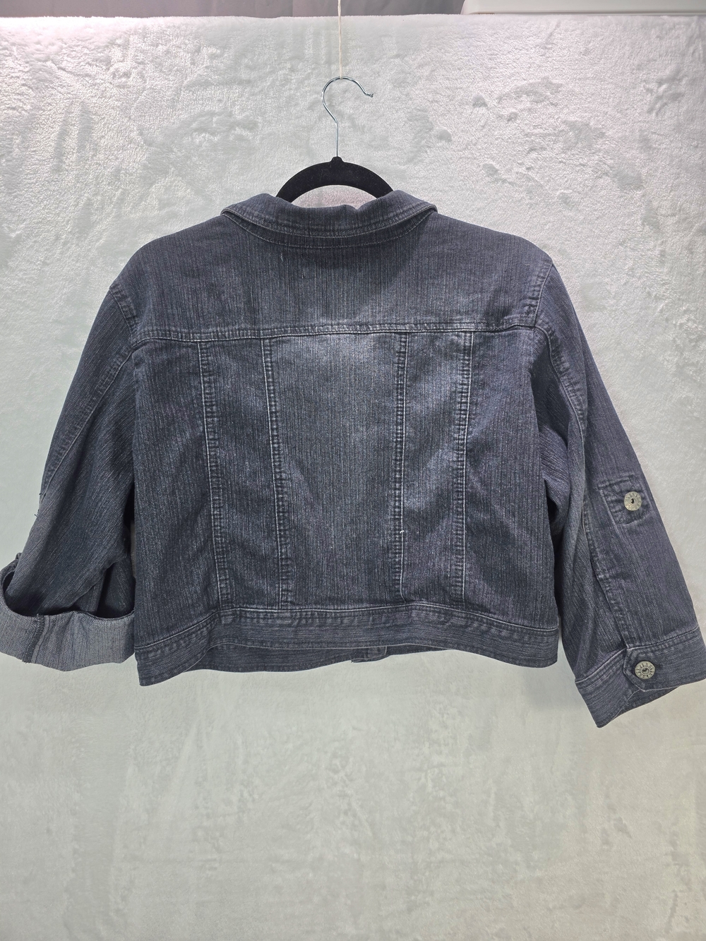 Dark Blue Crop Denim Jacket with Button Front Juniors - Picture 2 of 6